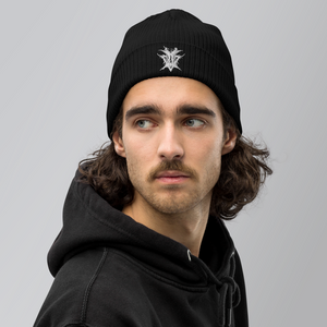 OMXNEMO White Metal Logo Organic Ribbed Beanie