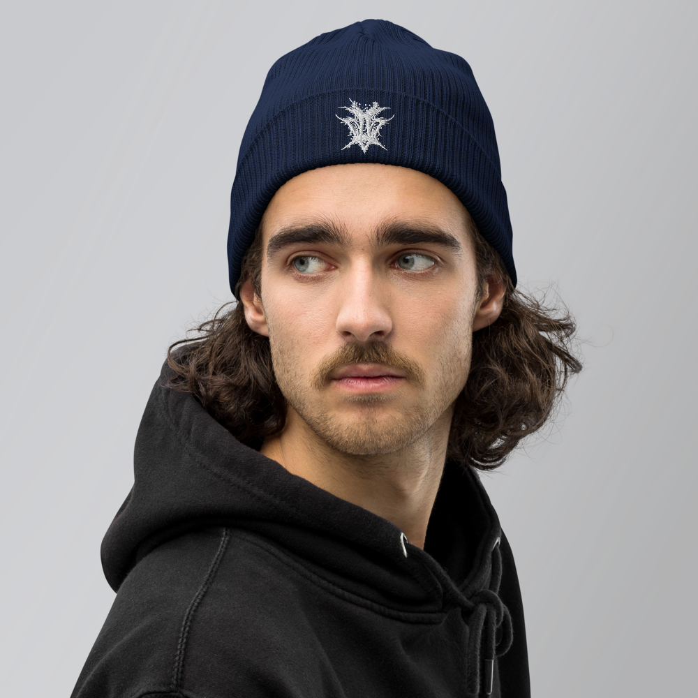 OMXNEMO White Metal Logo Organic Ribbed Beanie